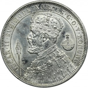 Švédsko, Oscar II, 2 koruny Štokholm 1897