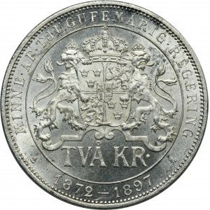 Švédsko, Oscar II, 2 koruny Štokholm 1897