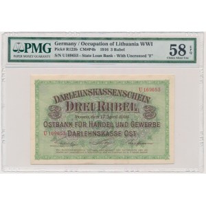 Poznaň, 3 ruble 1916 - U - krátká doložka - PMG 58 EPQ