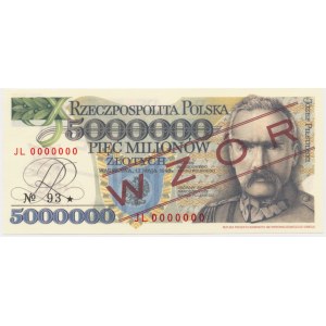 5 miliónov zlotých 1995 - MODEL - JL 0000000 - séria od Janusza Lucowa