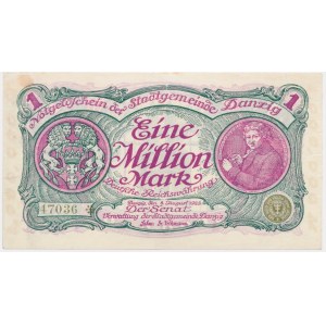 Danzig, 1 milion Mark 08 August 1923 - 5 digital serial number with ❊ rotated -