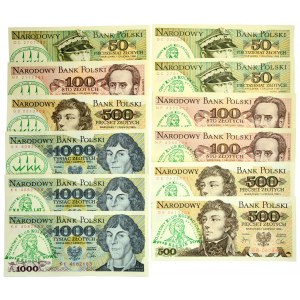 Zestaw, 50-1.000 złotych 1982-88 (12 szt.) - z nadrukami okolicznościowymi