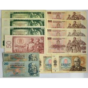 Československo, sada 10-500 korun 1961-86 (12 kusů).