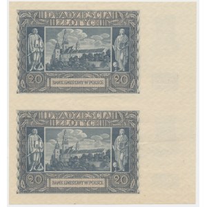 Fragment arkusza 20 złotych 1940 - bez serii i numeratora - (2 szt.)