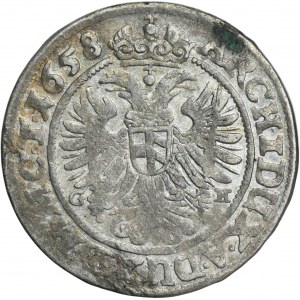 Sliezsko, Habsburgovci, Ferdinand III, 3 krajcary Vroclav 1658 GH - VELMI ZRADKÉ