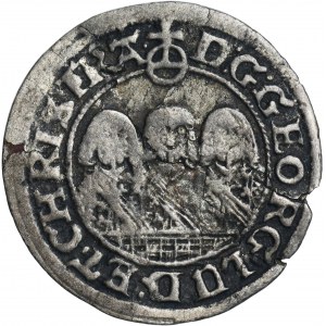 Slezsko, knížectví Legnicko-Brzesko-Wołowskie, Jerzy III Brzeski, Ludwik IV Legnicki a Krystian Wołowsko-Oławski, 1 Krajcar Brzeg 1652 - velmi vzácné, obrácená figura 5