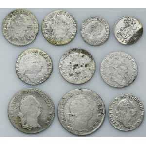 Sada, Nemecko, Pruské kráľovstvo, Fridrich II, Greszel, 1 krajcar, 3 krajcary a 1/12 toliarov (10 kusov).