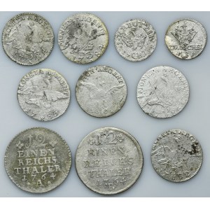 Set, Germany, Kingdom of Prussia, Friedrich II, Gröschel, 1 Kreuzer, 3 Kreuzer and 1/12 Thaler (10 pcs.)