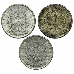 Zestaw, Piłsudski, 10 złotych 1935-1936 (3 szt.)