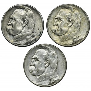 Zestaw, Piłsudski, 5 złotych 1934-1935 (3 szt.)