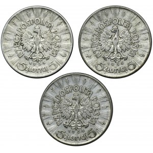 Zestaw, Piłsudski, 5 złotych 1934-1935 (3 szt.)