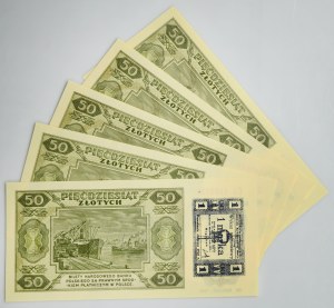 50 złotych 1948 - EL - nadruki okolicznościowe (5 szt.)