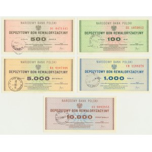 Zestaw, depozytowe bony rewaloryzacyjne 100 - 10.000 złotych (5szt.)