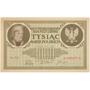 1.000 marek 1919 - Ser. ZX. - duże S i szeroka numeracja - PIĘKNY