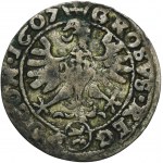 Sigismund III. Wasa, Grosz Kraków 1607 - RZADKI, Lewart Wappen in einem ovalen Schild