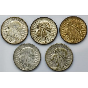 Sada, Hlava ženy, 10 zlatých 1932-1933 (5 kusů).