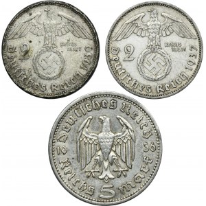Sada, Německo, Třetí říše, Paul von Hindenburg, 2 marky a 5 marek (3 kusy).