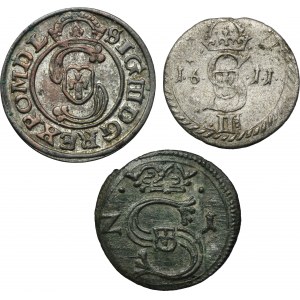 Sada, Zikmund III. Vasa, denár, dvoudenár a šelagus (3 kusy).