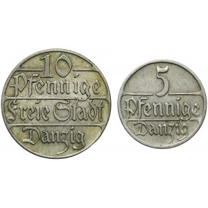 Set, Free City of Danzig, 5 pfennig and 10 pfennig (2 pcs.)