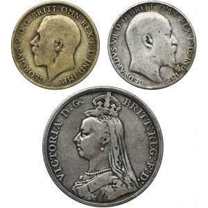 Set, Great Britain, Edward VII, George V and Victoria, Florin and Corona (3 pcs.)
