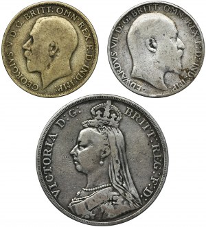 Set, Great Britain, Edward VII, George V and Victoria, Florin and Corona (3 pcs.)