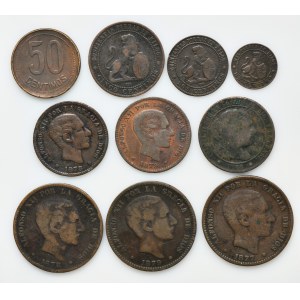 Set, Spain, Alfonso XII and Republic, Centimos (10 pcs.)