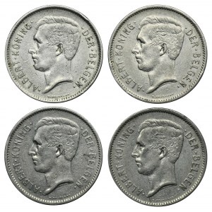 Sada, Belgie, Albert I, 5 franků 1930-1933 (4 kusy).