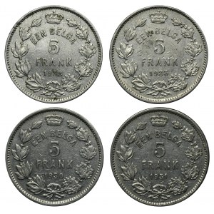 Zestaw, Belgia, Albert I, 5 Franków 1930-1933 (4 szt.)