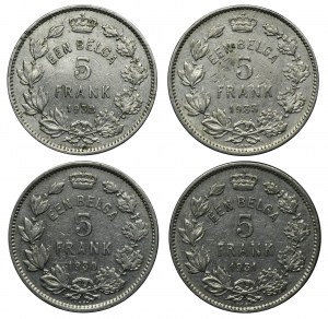 Set, Belgium, Albert I, 5 Franc 1930-1933 (4 pcs.)