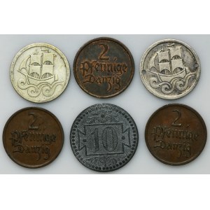 Set, Free City of Danzig, Pfennig and 1/2 Gulden (6 pcs.)