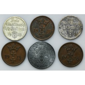 Set, Free City of Danzig, Pfennig and 1/2 Gulden (6 pcs.)