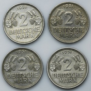 Súprava, Nemecko, SRN, 2 marky 1951 (4 kusy).