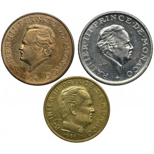 Set, Monaco, Rainier III, Centimes and Francs Paris (3 pcs.)