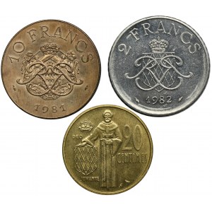 Zestaw, Monako, Rainier III, Centimes i Franki Paryż (3 szt.)