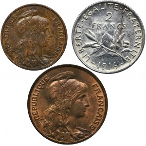 Sada, Francie, Třetí republika, centýmy a franky (3 kusy).