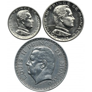 Sada, Monako, Louis II a Rainier III, Francs Paris (3 ks)