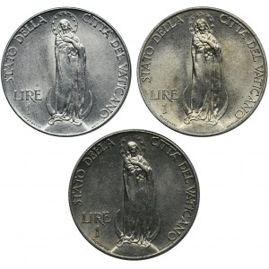 Sada, Církevní stát, Vatikán, Pius XI a Pius XII, 1 lira (3 kusy).