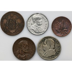 Súprava, Cirkevný štát, Vatikán, Pius IX a Pius XI, Mezzo Baiocco, 5 centov, 10 centíkov a 1 líra (5 kusov).