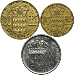Set, Monaco, Rainier III, Centimes and Francs Paris (3 pcs.)