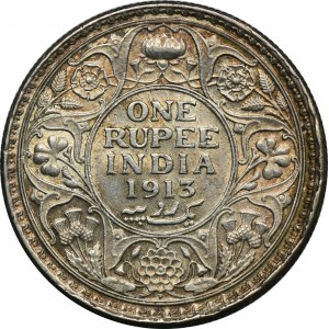 India, Bristish India, George V, 1 Rupee Bombay 1913
