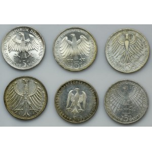 Set, Germany, FRG, 5 Mark (6 pcs.)