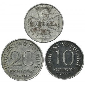 Set, Ost and Polish Kingdom, 1 kopeck, 10 and 20 pfennig (3 pcs.)