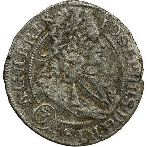 Slezsko, habsburská vláda, Josef I., 3 Krajcary Wrocław 1710 FN