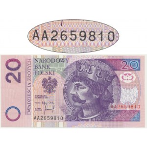 20 złotych 1994 - AA - przesunięcie litery serii