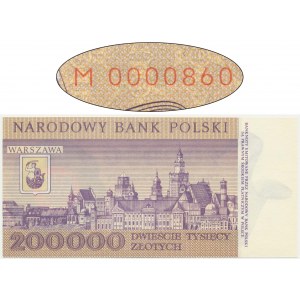 200.000 złotych 1989 - R 0000860 - niski numer seryjny -