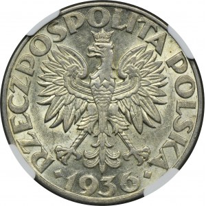 Żaglowiec, 5 złotych 1936 - NGC AU55