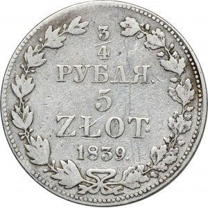 3/4 rubl = 5 zloty Warsaw 1839 MW