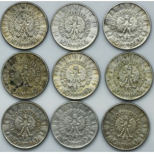 Zestaw, Piłsudski, 10 złotych 1935-1936 (9 szt.)