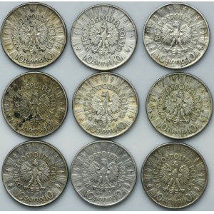 Súprava, Pilsudski, 10 zlatých 1935-1936 (9 kusov).