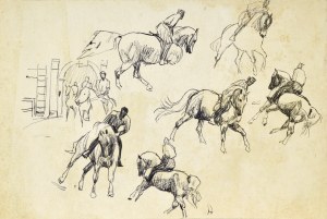 Ludwik MACIĄG (1920-2007), Szkice luźne jeźdźców na koniu w różnych ujęciach